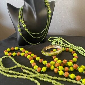 Green. Green. Green and Green & Wood Beaded Necklaces and Bracelet